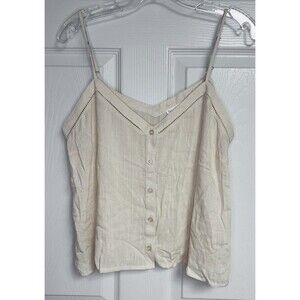 Be Cool Becool Beige Semi Sheer Button Front Tank Top Cami Large